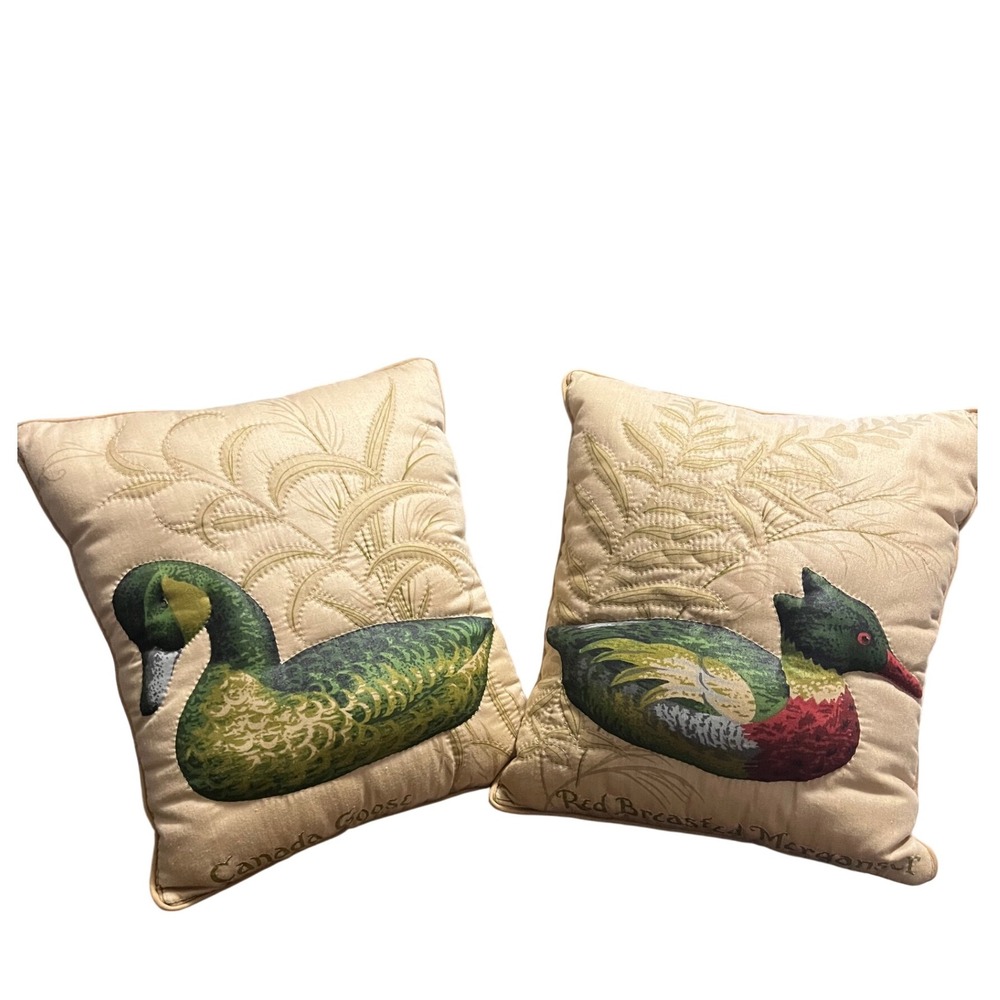 Set of 2 Decorative Throw Pillows Canada Goose Red Breasted‎ Merganser Duck Vtg